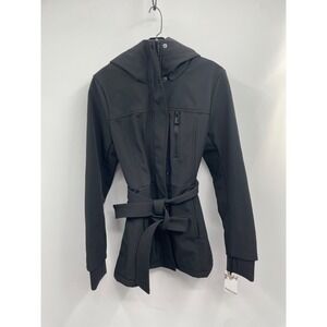 Kensie Jacket Women's Small Black Hooded Softshell Belted Longline NWT
